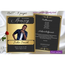 Gold Funeral Program, Black Gold Memorial Service Program,(0-030) Gold Funeral Program, Black Gold Memorial Service Program,(0-030)